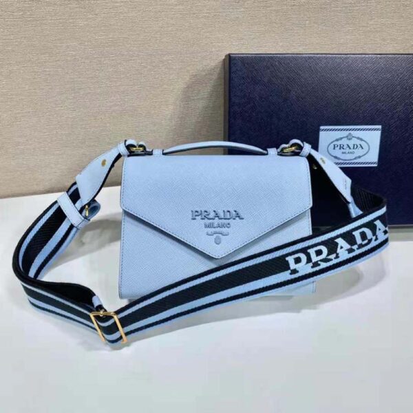 Prada Women Monochrome Saffiano and Leather Bag-Blue - Image 2