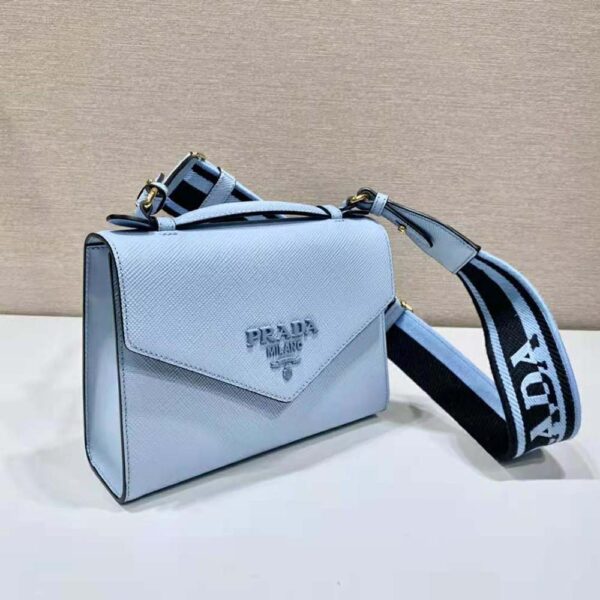 Prada Women Monochrome Saffiano and Leather Bag-Blue - Image 4