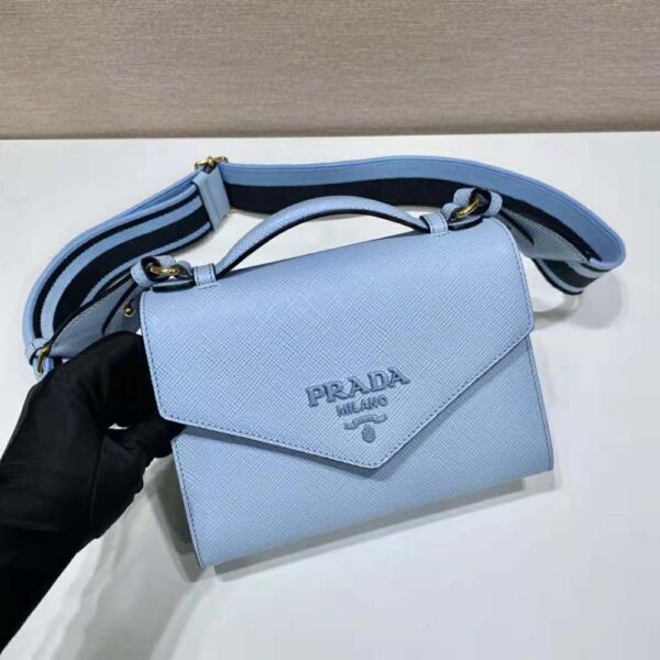 Prada Women Monochrome Saffiano and Leather Bag-Blue - Image 3
