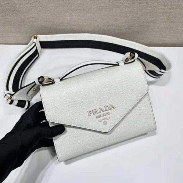Prada Women Monochrome Saffiano and Leather Bag-White - Image 3