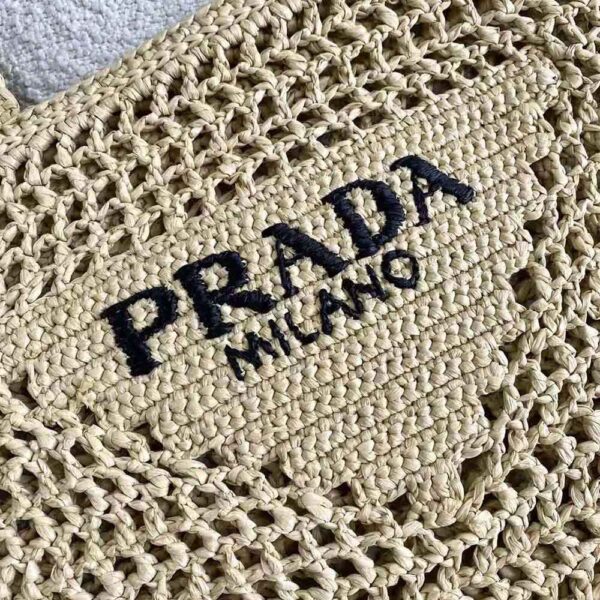 Prada Women Raffia Tote Bag-Beige - Image 10
