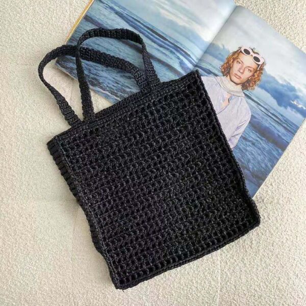 Prada Women Raffia Tote Bag-Black - Image 3