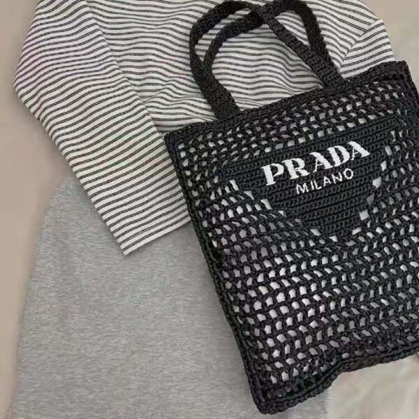 Prada Women Raffia Tote Bag-Black - Image 2