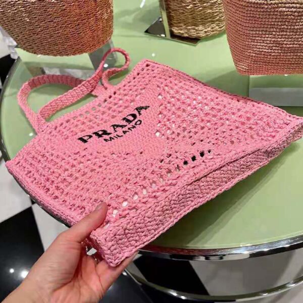 Prada Women Raffia Tote Bag-Pink - Image 4