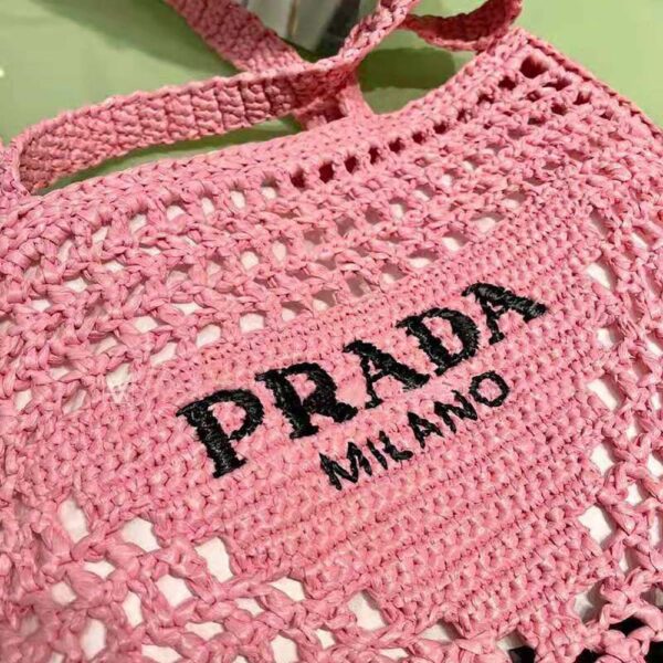 Prada Women Raffia Tote Bag-Pink - Image 5