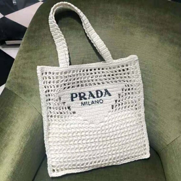 Prada Women Raffia Tote Bag-White - Image 2