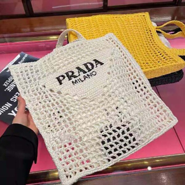 Prada Women Raffia Tote Bag-White - Image 4