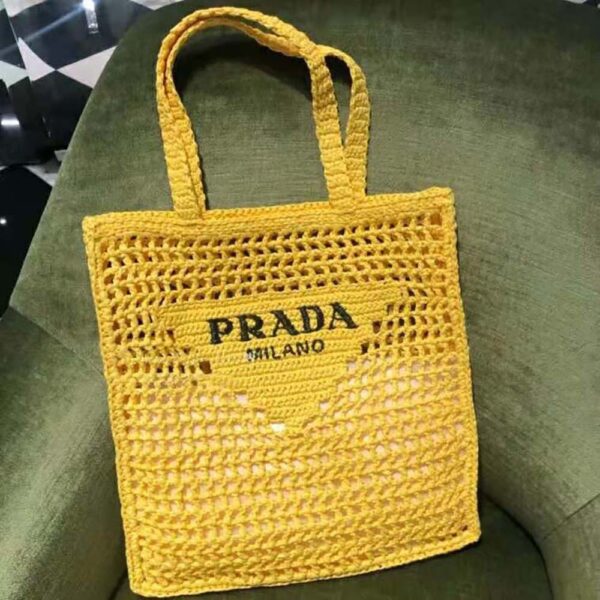 Prada Women Raffia Tote Bag-Yellow - Image 2