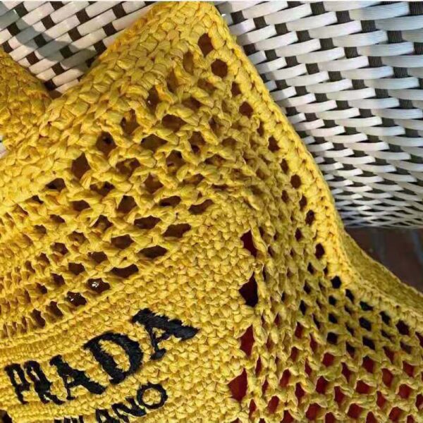 Prada Women Raffia Tote Bag-Yellow - Image 5