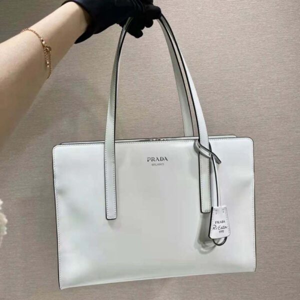 Prada Women Re-Edition 1995 Brushed-Leather Medium Handbag-White - Image 2
