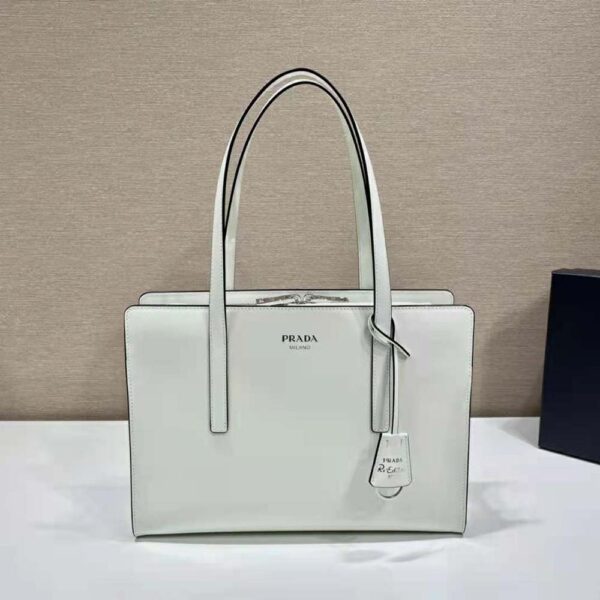Prada Women Re-Edition 1995 Brushed-Leather Medium Handbag-White - Image 4