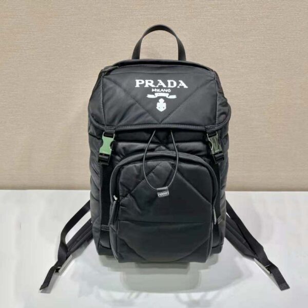 Prada Unisex Re-Nylon Padded Backpack with Hood-Black - Image 2
