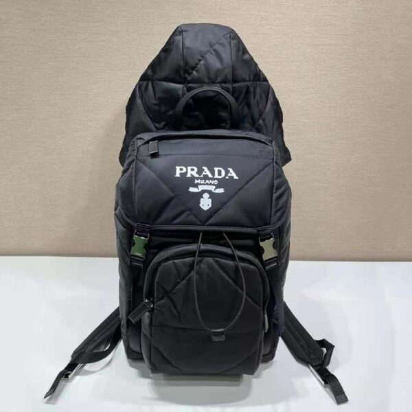 Prada Unisex Re-Nylon Padded Backpack with Hood-Black - Image 3