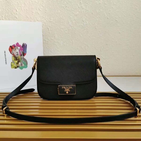 Prada Women Saffiano Leather Prada Embleme Bag-Black - Image 2