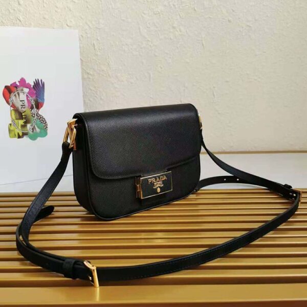 Prada Women Saffiano Leather Prada Embleme Bag-Black - Image 3