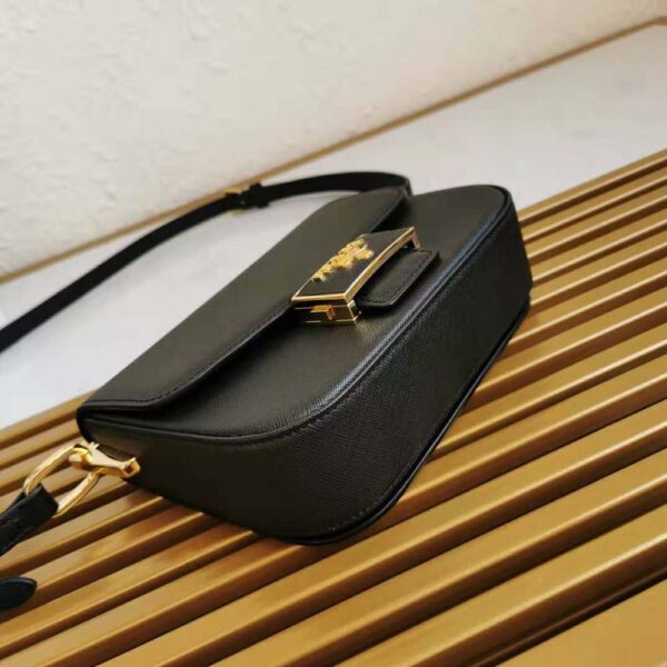 Prada Women Saffiano Leather Prada Embleme Bag-Black - Image 5