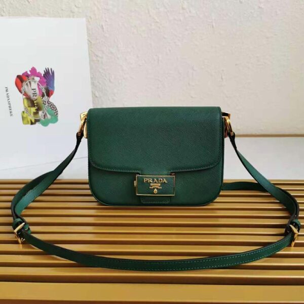 Prada Women Saffiano Leather Prada Embleme Bag-Green - Image 3