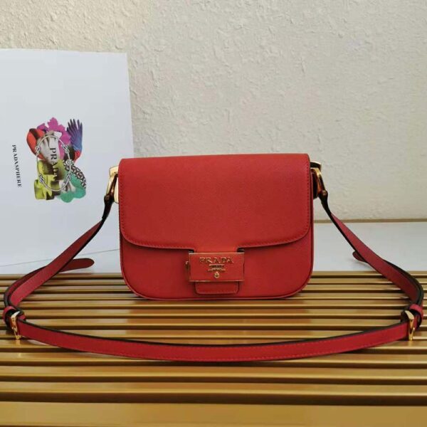 Prada Women Saffiano Leather Prada Embleme Bag-Red - Image 2