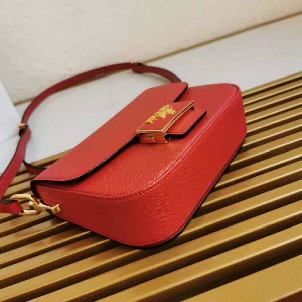 Prada Women Saffiano Leather Prada Embleme Bag-Red - Image 5