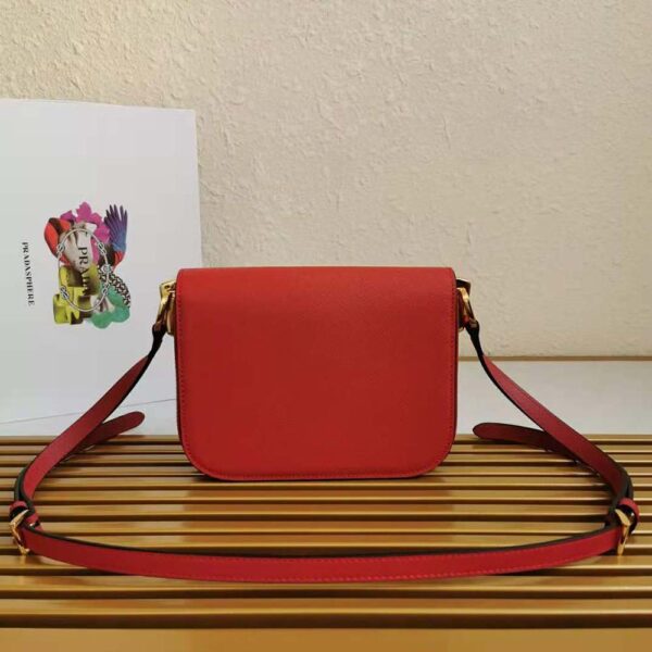 Prada Women Saffiano Leather Prada Embleme Bag-Red - Image 3