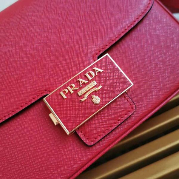 Prada Women Saffiano Leather Prada Embleme Bag-Red - Image 6