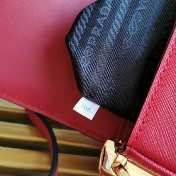Prada Women Saffiano Leather Prada Embleme Bag-Red - Image 9