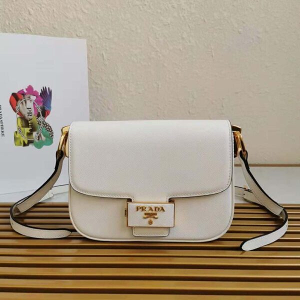 Prada Women Saffiano Leather Prada Embleme Bag-White - Image 2