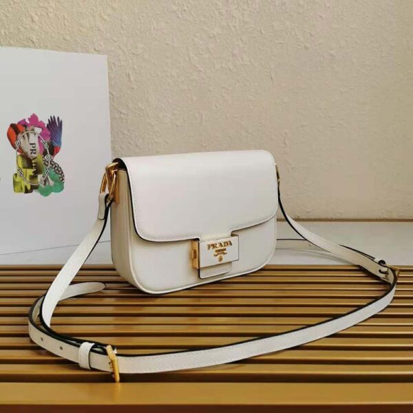 Prada Women Saffiano Leather Prada Embleme Bag-White - Image 4