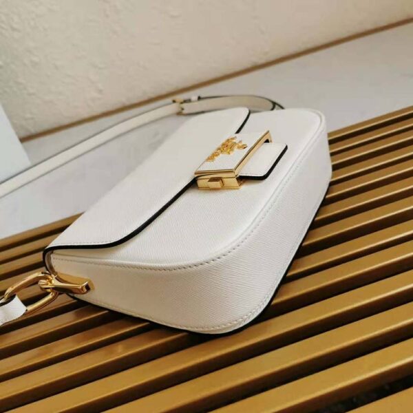 Prada Women Saffiano Leather Prada Embleme Bag-White - Image 6