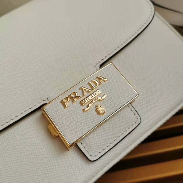Prada Women Saffiano Leather Prada Embleme Bag-White - Image 7