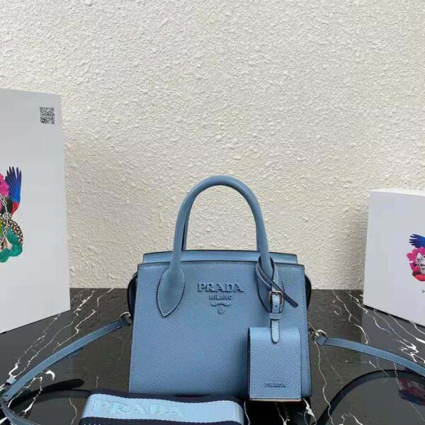 Prada Women Saffiano Leather Prada Monochrome Bag-Blue - Image 2