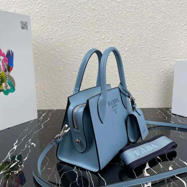 Prada Women Saffiano Leather Prada Monochrome Bag-Blue - Image 4