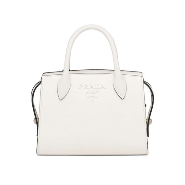 Prada Women Saffiano Leather Prada Monochrome Bag-White