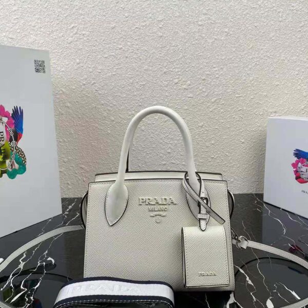 Prada Women Saffiano Leather Prada Monochrome Bag-White - Image 2