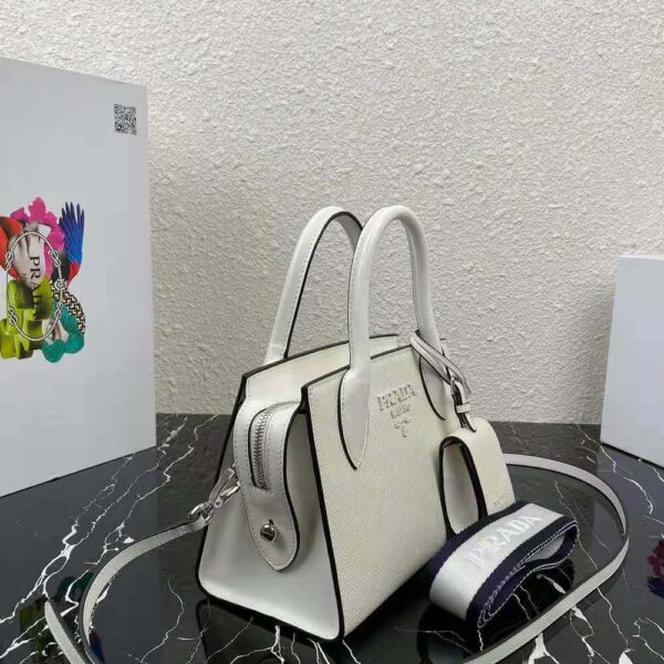Prada Women Saffiano Leather Prada Monochrome Bag-White - Image 4