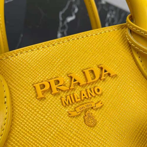 Prada Women Saffiano Leather Prada Monochrome Bag-Yellow - Image 9