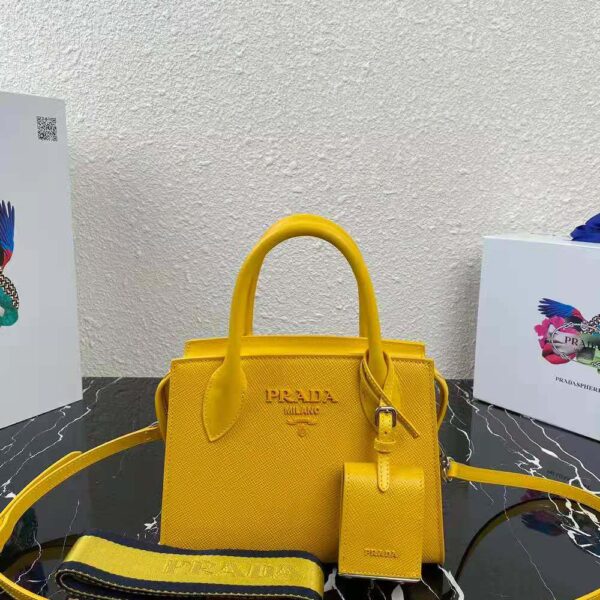 Prada Women Saffiano Leather Prada Monochrome Bag-Yellow - Image 2