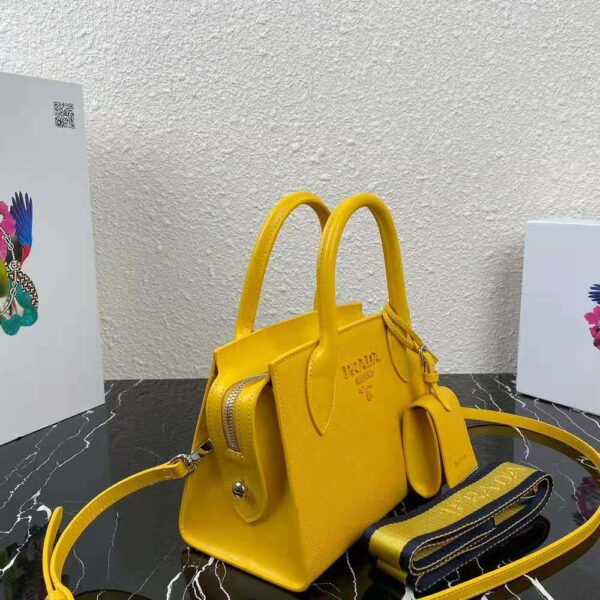 Prada Women Saffiano Leather Prada Monochrome Bag-Yellow - Image 4