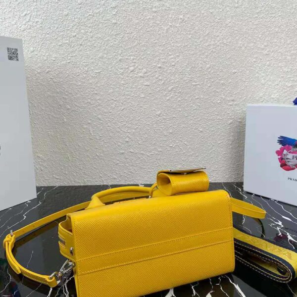 Prada Women Saffiano Leather Prada Monochrome Bag-Yellow - Image 5