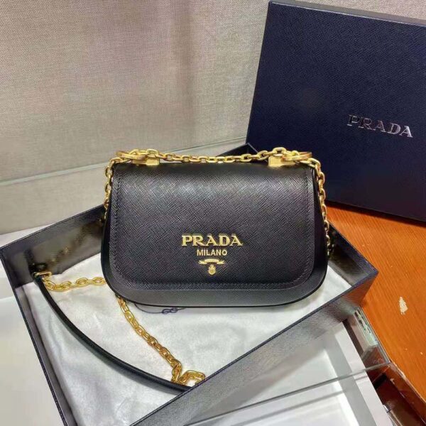 Prada Women Saffiano Leather Shoulder Bag-Black - Image 3