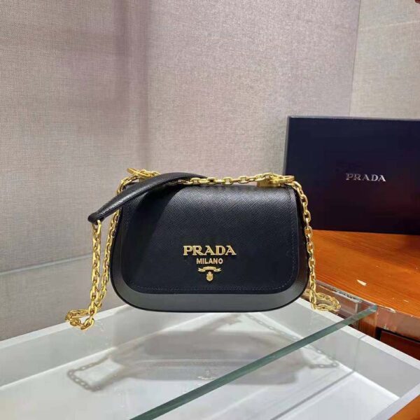 Prada Women Saffiano Leather Shoulder Bag-Black - Image 2