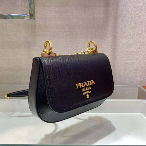 Prada Women Saffiano Leather Shoulder Bag-Black - Image 5