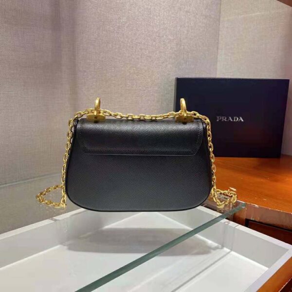 Prada Women Saffiano Leather Shoulder Bag-Black - Image 4
