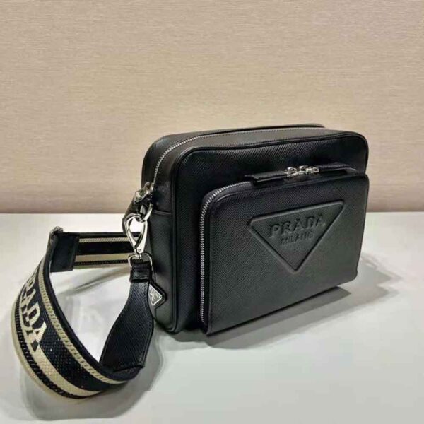 Prada Women Saffiano Leather Shoulder Bag With Iconic Prada Material-Black - Image 4