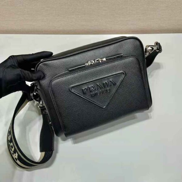 Prada Women Saffiano Leather Shoulder Bag With Iconic Prada Material-Black - Image 5
