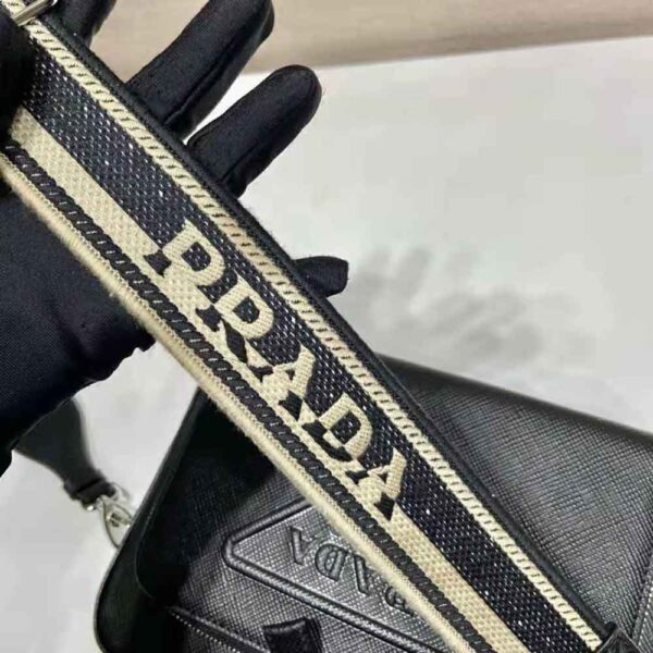 Prada Women Saffiano Leather Shoulder Bag With Iconic Prada Material-Black - Image 9