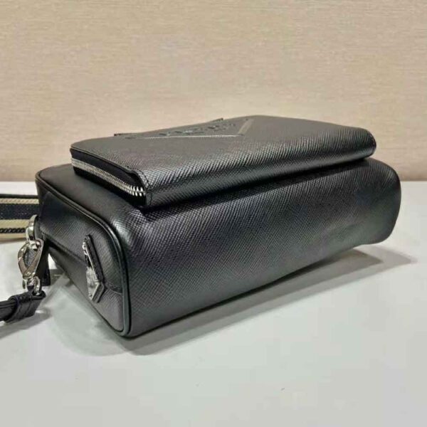 Prada Women Saffiano Leather Shoulder Bag With Iconic Prada Material-Black - Image 6