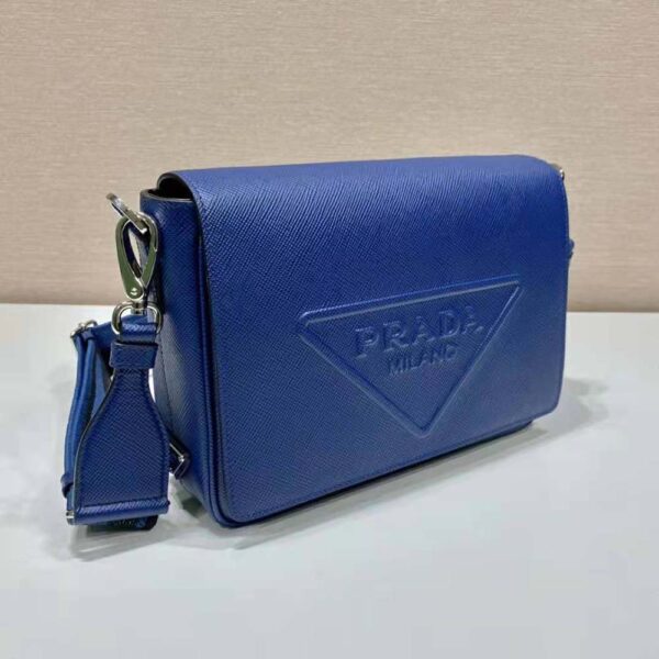 Prada Women Saffiano Leather Shoulder Bag with Sleek-Navy - Image 4