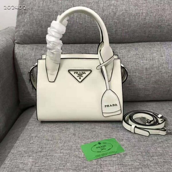 Prada Women Saffiano Leather Prada Kristen Handbag-White - Image 3