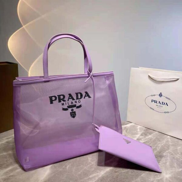 Prada Women Sequined Mesh Tote Bag-Purple - Image 2